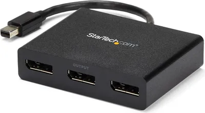 Zdjęcie produktu dla StarTech.com MSTMDP123DP, Mini DisplayPort, 3x DisplayPort, 3840 x 2160 px, Czarny, Plastik, 0,19 m