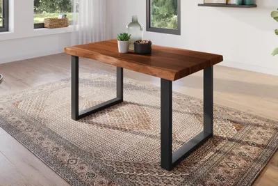 Produktbild von Esstisch 140 x 80 cm Akazie massiv nussbaum Baumkantentisch U-Gestell schwarz ATLAS