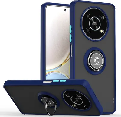 Produktbild von Honor X9 Hülle, Ring Halter Ständer Matte Transluzent TPU Rahmen Stoßfest Schutzhülle für Honor X9 Blau