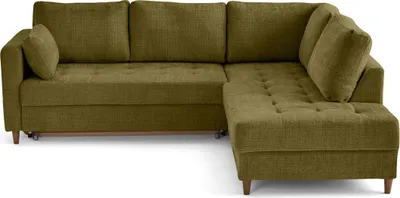 Image de Lisa Design Anna - canapé d'angle droit 5 places convertible en velours texturé , Vert Olive