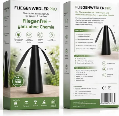 Produktbild von Fliegenventilator – Fliegen- und Wespenabwehr mit Fliegenwedler für Tisch & Terrasse – Fliegenvertreiber & Wespenventilator (Schwarz)