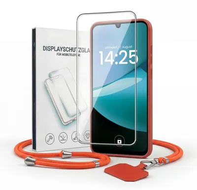 Produktbild von Handyhülle für Xiaomi Redmi 15C mit Handykette und 9H Displayglas Displayschutz Band Kordel Hülle Case Schutzhülle Rot