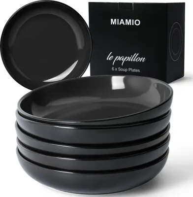 Produktbild von MIAMIO - Suppenteller Set Schwarz, Pasta Teller Le Papillon Kollektion (6 x 900 ml)