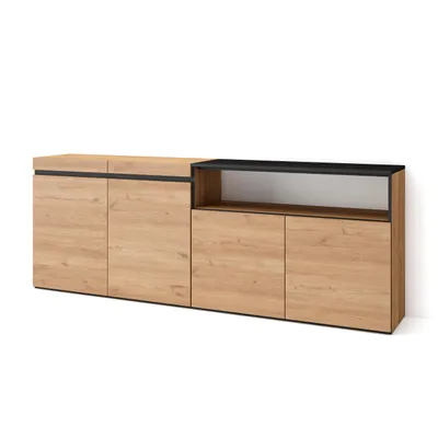 Produktbild von Sideboard, Highboard, 200x35x75cm, 4 Türen, Wohnzimmer, Küche, Eiche farbe
