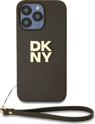 Produktbild von DKNY, Hülle für Apple iPhone 14 Pro Max mit Metall-Logo und Handgelenkband, Braun
