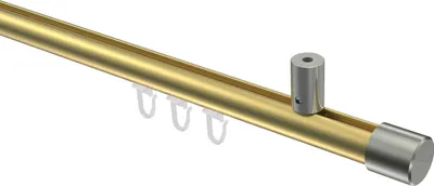 Produktbild von Interdeco Innenlaufstange / Gardinenstange mit Innenlauf Messing-Optik / Edelstahl-Optik, Typ Sonius Santo (Kappe) Deckenmontage, 20 mm Ø 1-läufig, 240 cm