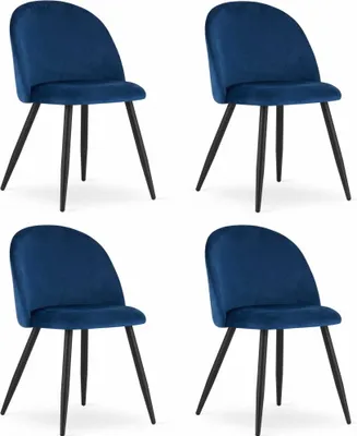 Productafbeelding van Chaise - Leobert - Bello - Fluwelen bekleding, marineblauw/Zwarte poten - Set van 4