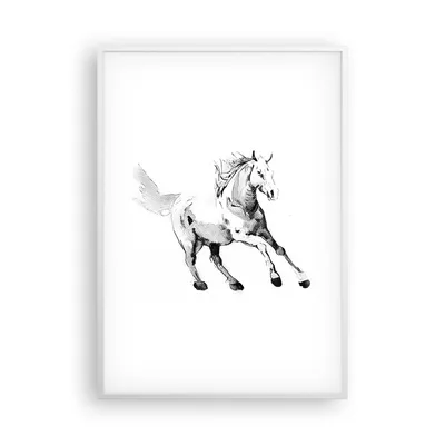 Produktbild von Gerahmtes Poster - Weißer Rahmen - Pferd Galopp Tier - 70x100 cm - Wand Bild - Wanddeko - Wandbilder - Kunstposter - Wandposter - Bilderrahmen - Bilder - Kunstdruck - Wanddekoration - P2WPA70x100-5117