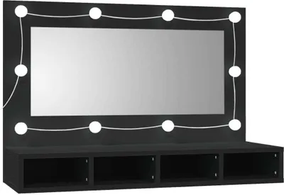 Obrázek produktu pro Zrcadlová skříňka s LED černá 90 x 31,5 x 62 cm