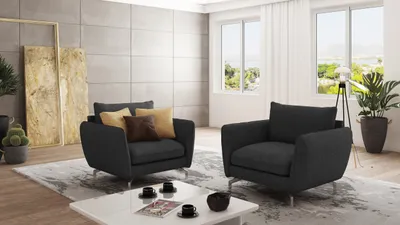 Produktbild von S-STYLE MÖBEL - Modernes Sessel Frema mit Silber Metall Füßen aus Graphit Luxusmicrofaser, B/T/H: 103 cm / 92 cm / 87 cm