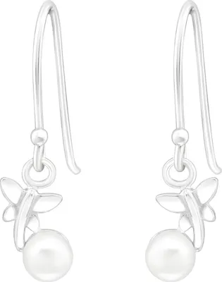 Produktbild von 925 Sterling Silber Ohrhaken Ohrhänger Libellen-Ohrringe mit synthetischer Perle