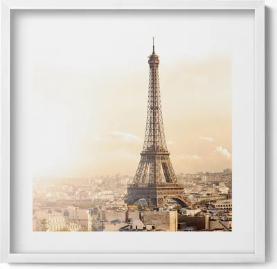Produktbild von Blick auf den Eiffelturm– Wandbild mit Rahmen – Gerahmtes Bild  – Wanddekoration – 50x50 cm –  Weiß Rahmen