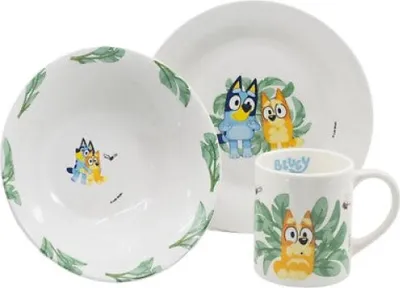 Produktbild von Bluey und Bingo Kinder 3 teiliges Geschirr Set Keramik Teller Schüssel Tasse