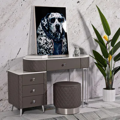 Produktbild von Tafrao - Schminktisch, 120x40x75h cm Weiß Marmor, 4 Schubladen