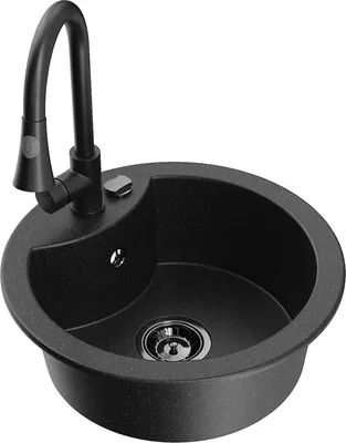 Produktbild von Mexen Diego 1-Becken-Granit-Spüle mit Mischbatterie Elia, Schwarz/Silbermetallic - 6512-73-670101-70-B
