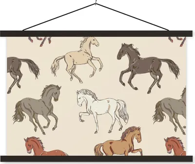 Produktbild von MuchoWow® Textilposter Pferde - Rosa - Grau - Mädchen - Kinder - Mädchen 120x80 cm mit schwarzem Rahmen - Wanddeko
