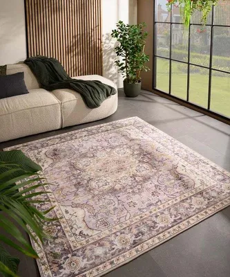 Image de Tapis d'extérieur Unyqoos® Valenca Fino – forme carrée, 230 x 230 cm, couleur violette/rose vintage, tissu 3D, lavable, pour intérieur et extérieur