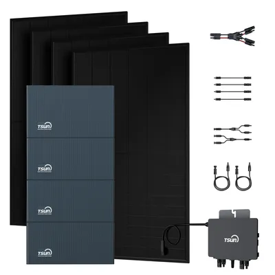 Produktbild von Powerness Balkonkraftwerk Speicher, TSUN DCU2000Lite mit 3 x DB2000 Lite Erweiterungsakku & 800W Mikrowechselrichter, 4 x 455W Solarmodule (0% MwSt)