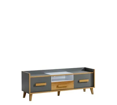 Produktbild von TV-Schrank WERANO, TV-Lowboard mit 2 Türen und Schublade, Fernsehschrank mit Stauraum, Modernes TV-Möbel für Wohnzimmer, Anthrazit/Weiß/Riviera