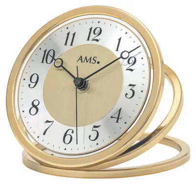 Produktbild von AMS F5179 Funk-Tischuhr mit Aluminiumgehäuse in Gold-Silber-Optik