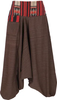 Produktbild von Haremshose, Thai Pluderhose, Goahose mit Webbund - Braun, Damen, Baumwolle, Hosen