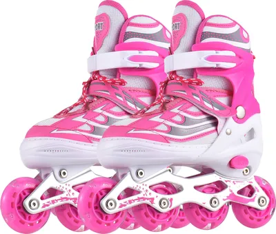 Produktbild von Inline-Skates, beleuchtete Rollschuhe mit beleuchteten Rädern, verstellbare Größe, Kinder 6–12 Jahre alt, geeignet für Schuhgrößen 28–33, Rosa