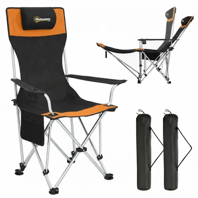 Produktbild von 2er Set Campingstuhl faltbar Angelstuhl mit abnehmbar Fußstütze Getränkehalter belastbar 120 kg Orange