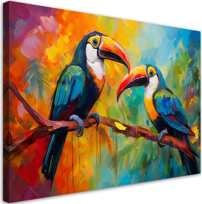 Produktbild von Leinwandbild Tukan Bunte Vögel Tropisch 100x70 Feeby Bunt bild für die wand bereit zum aufhängen