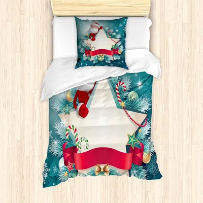Produktbild von ABAKUHAUS Weihnachten Mantele, Sankt Stern-Schneeflocke, Milbensicher Allergiker geeignet mit Kissenbezügen, 135 cm x 200 cm - 80 x 80 cm, rot-Weiss