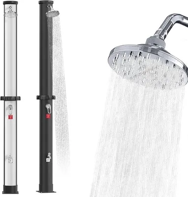 Produktbild von ?17x216cm Solar Außendusche 40L Wetterfeste Gartendusche Outdoor | Solardusche mit Duschkopf & Fußhahn, ABS & PVC Pooldusche Warmwasser Temperatur bis 60°C für Camping & Strand (Silber)