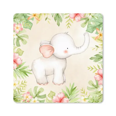 Produktbild von MuchoWow® Mauspad Mousepad Dschungel - Blumen - Elefant 20x20 cm - Mousepads - Maus Mat - Pad - Mausunterlage - Desk Mat - Bureauartikeln