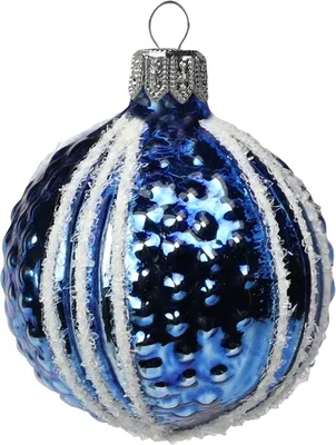 A single blue and white Christmas ornament.