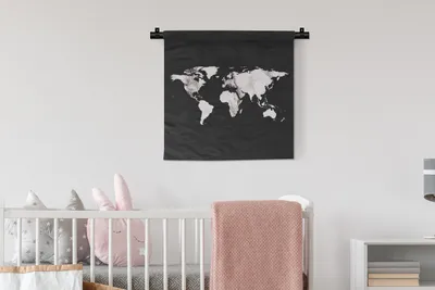 Produktbild von MuchoWow® Wandteppich Wandbehang Weltkarte - Schwarz und weiß - Marmor 60x60 cm Tapisserie Dekoration Wandtuch - Dekorationen - Wand Decke
