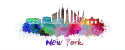 Produktbild von Wallario Premium Glasbild, freischwebende Optik, kräftige Farben, Größe 80 x 32 cm Motiv Städte als Aquarell - Skyline von New York