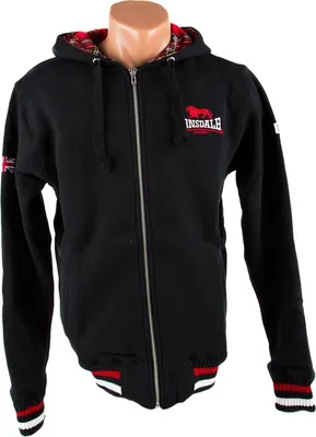 A black Lonsdale zip-up hoodie displayed on a mannequin.