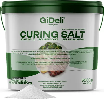 Produktbild von GiDeli Pökelsalz 5 kg im Eimer – Premium Pökelungssalz zur Konservierung von Fleisch geeignet für Wurstherstellung Pökeln und Marinieren (1 x 5kg)