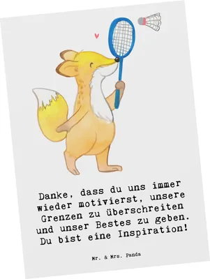 Produktbild von Mr. & Mrs. Panda Postkarte Badminton Trainerin Inspiration - Weiß - Geschenk, Anerkennung, Sportgeist, Motivation, Sportart, Grußkarte, Dankesbotschaft, Postkarten