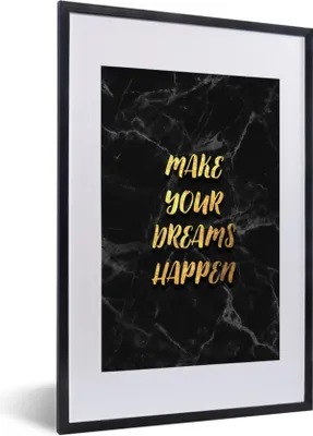 Produktbild von MuchoWow® Gerahmtes Poster Zitat - Traum - Schwarz - Gold 40x60 cm - Poster mit Schwarzem Bilderrahmen Wandposter Rahmen Foto Bilder - Poster in Rahmen
