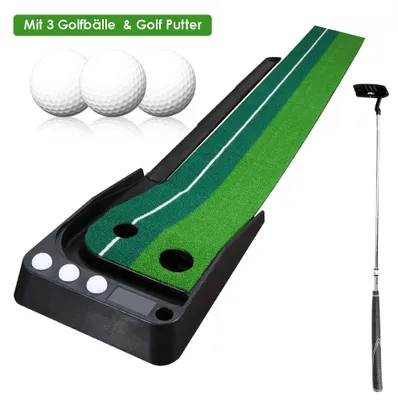 Immagine prodotto di Tappetino da golf per allenamento del putting, lunghezza 250 cm, da utilizzare in interni, completo di putter e 3 palline, ideale per la casa e l'ufficio