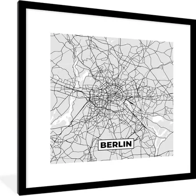 Produktbild von MuchoWow® Gerahmtes Poster Berlin - Karte - Deutschland - Stadtplan 40x40 cm - Poster mit Schwarzem Bilderrahmen Wandposter Rahmen Foto Bilder - Poster - Plakat im Rahmen