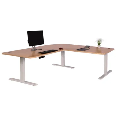 Produktbild von Eck-Schreibtisch HWC-D40, Computertisch elektrisch höhenverstellbar 178x178cm 84kg MVG  hellbraun, weiß