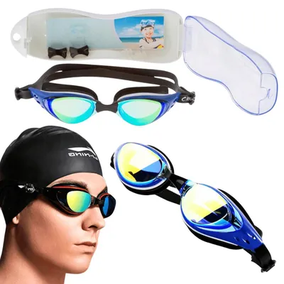 Zdjęcie produktu dla Okulary do pływania basenowe anti fog regulowane silikonowe szczelne zatyczki do uszu etui wygodne dopasowanie trening rekreacja
