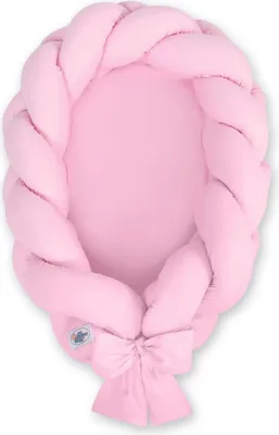 Image de Lit pour bébé tressé 2 en 1 rose avec matelas amovible et protection de lit