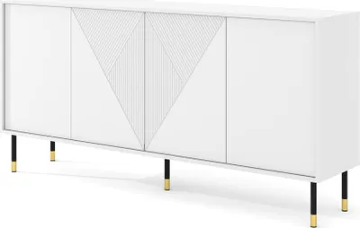 Obrázek produktu pro Komoda DŘEVĚNÁ BÍLÁ 4D 180 cm BÍLÁ MATNÁ - frézovaná čela MDF - příborník na nožičkách
