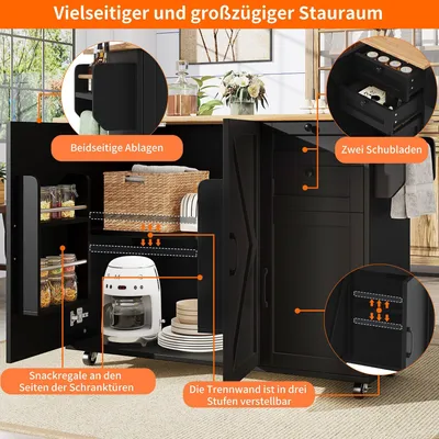 Produktbild von Odikalo Kücheninsel Küchenschrank Servierwagen Küchenwagen Speisewagen Regal Schwarz