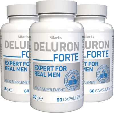 Produktbild von Deluron Forte - 180 Kapseln (3x60) hochdosiert - L-Arginin, Zink, Selen, Maca & Ginseng - Original Schweizer Rezept - Vegan & Pflanzlich - 3er Pack