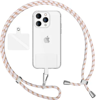 Produktbild von NALIA Universal Lanyard mit 2 Pads & Karabinerhaken - 160cm Handykette zum Umhängen -  Weiß Orange