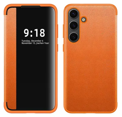 Obrázek produktu pro Pouzdro Smart Cover s funkcí Wake UP pro mobilní telefon Samsung Galaxy S25 5G View Mirror, oranžové