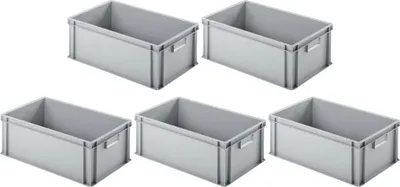 Produktbild von SparSet 5x Eurobehälter mit geschlossenem Griff | HxBxT 22x40x60cm | 38 Liter | Grau | Eurobox, Transportbox, Transportbehälter, Stapelbehälter