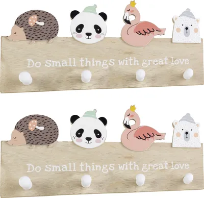 Produktbild von Garderobenleisten - 30 x 12 cm - Beige - Tiermotive - mit 4 Haken - 2er Set